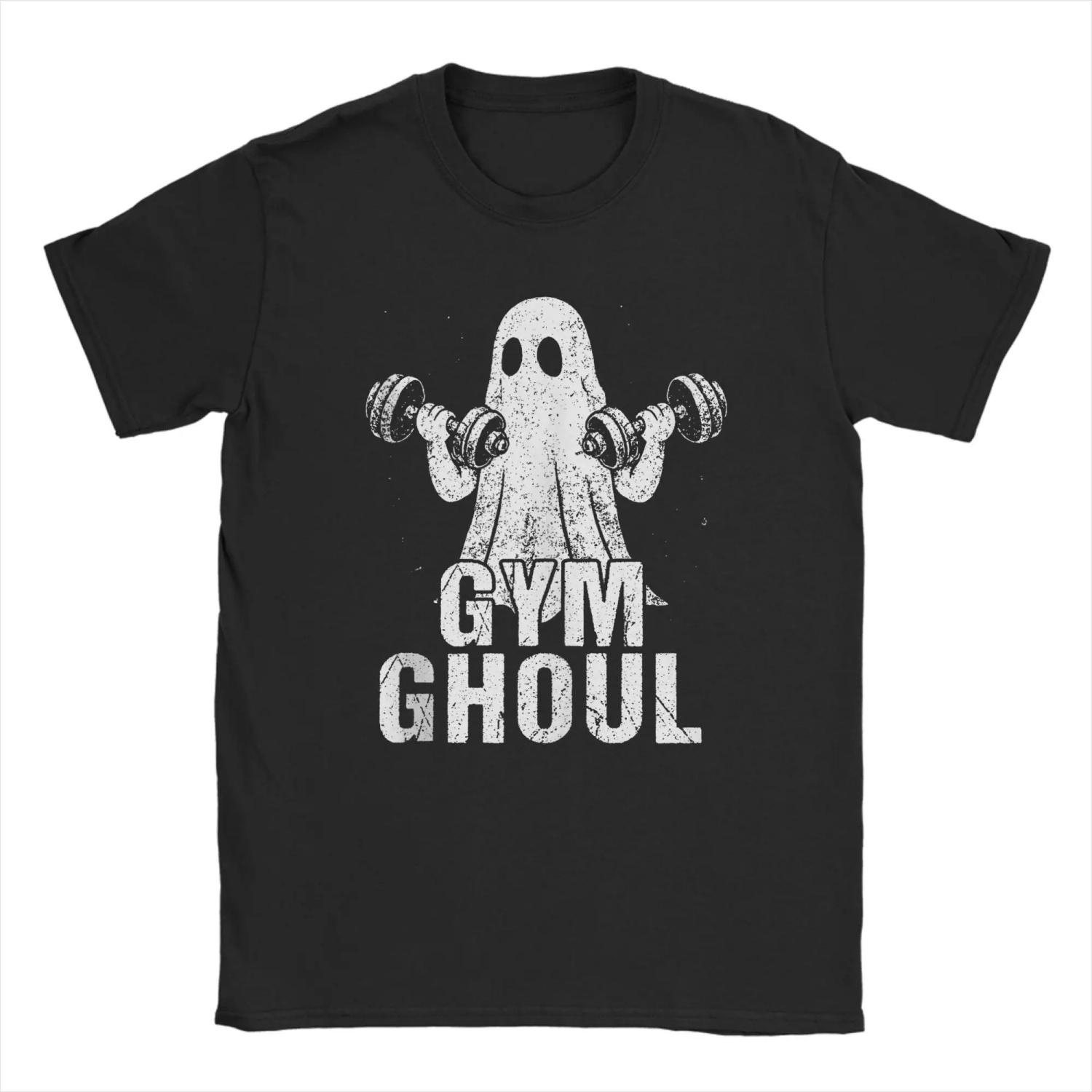 

s Gym Ghoul Funny Halloween Workout Ghost Fitness T Shirts Pure Cotton Clothes Unique Short Sleeve Tee Shirt Adult T-Shirt S чёрный