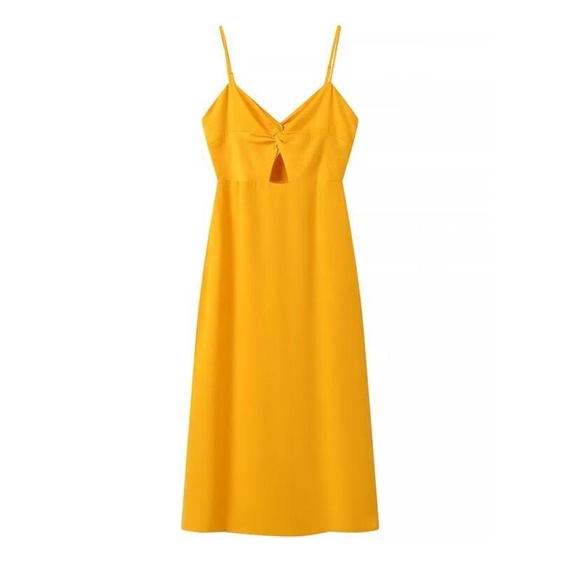 Kaslead New Arrival Women's Clothing Fashion Style Fashion Casual Satin Knot Sling Dress