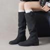 Fashion 2025 Autumn Women Boots Cow Suede Leather Women Shoes Round Toe Slip-on Knee High Boots Western Modern Ladies Boots