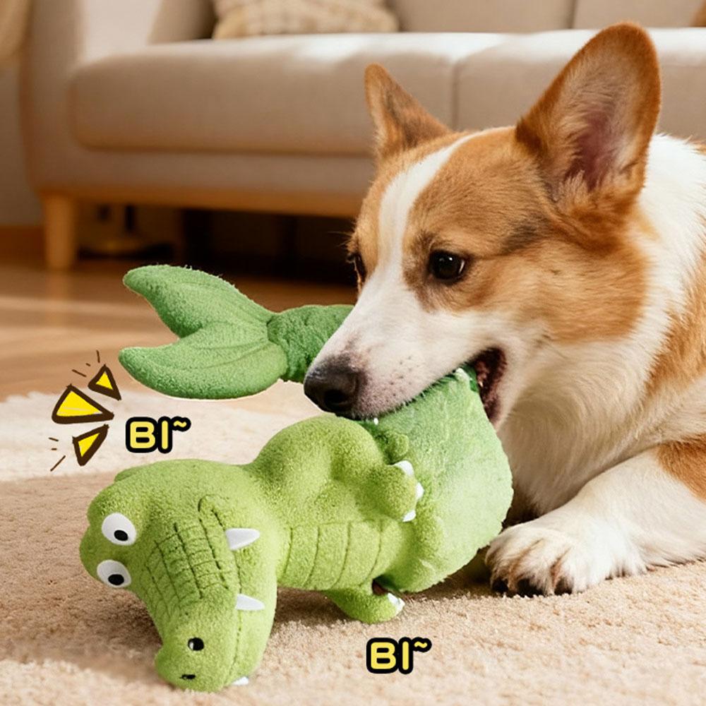 Cartoon Crocodile Pet Latex Toy - Squeaky Bite-Resistant Chew Molar Toy for Puppies Small Medium Dogs,