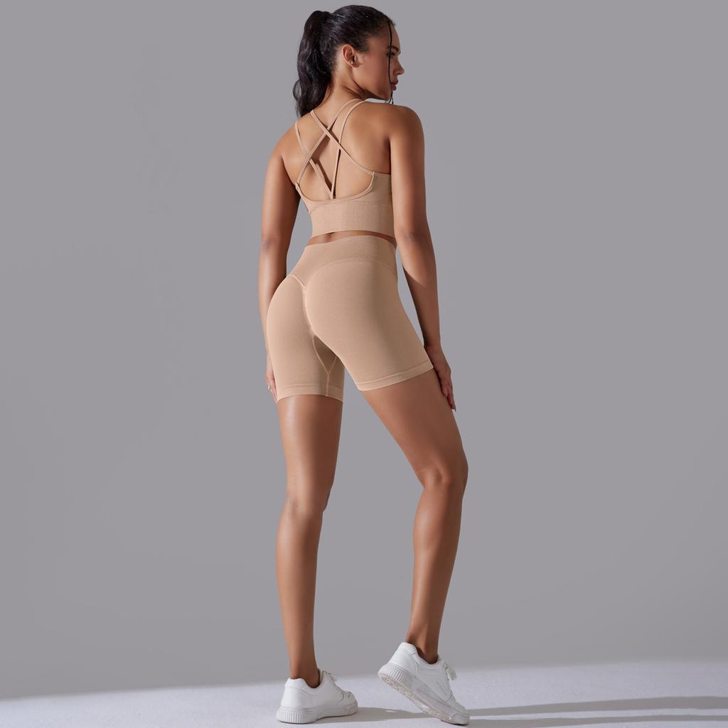 New High Waist Peach Hip Tight Pants Set, Sports Back Yoga Clothes, Running Training Fitness Set, Two Piece Set For Women