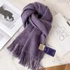Womens White Wool Scarf Winter Warm Tassel Narrow Couple Style Student Fashion