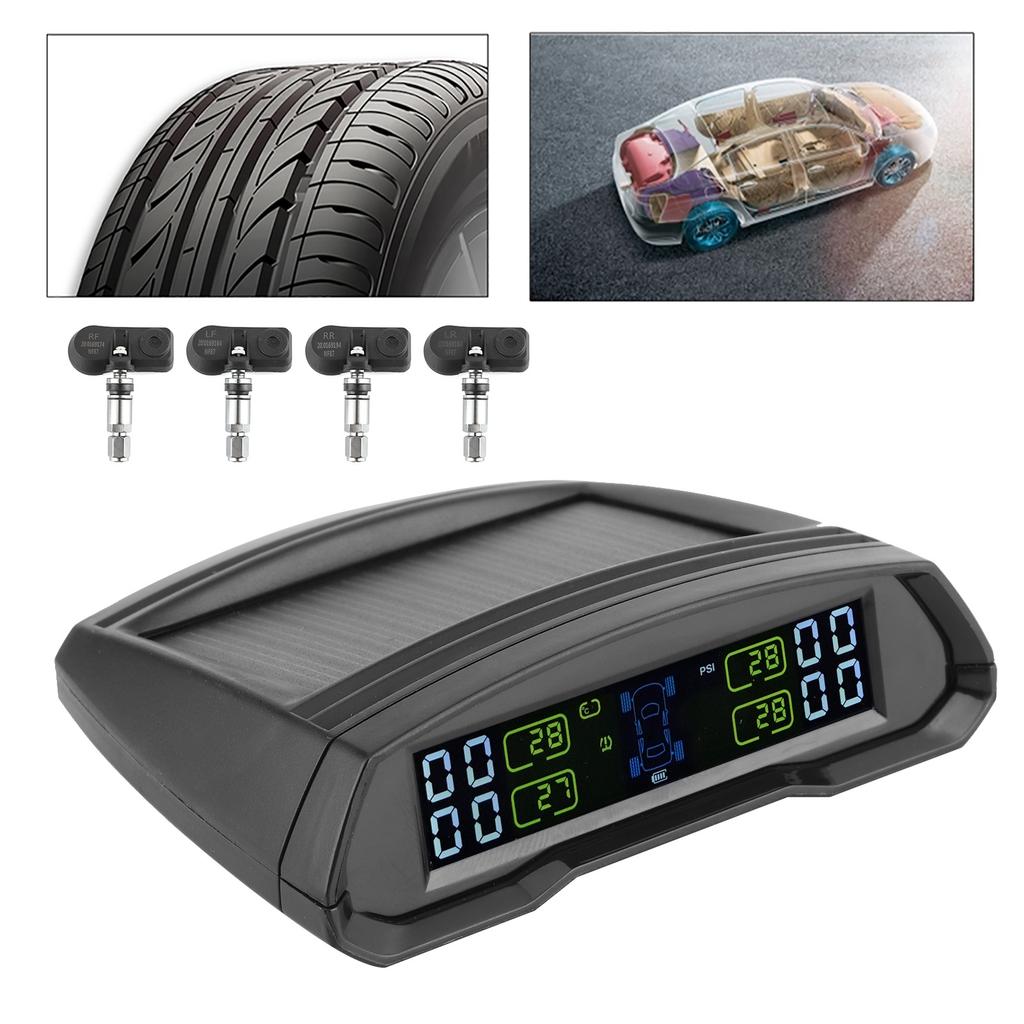 Wireless Tire Pressure Alarm Monitor Solar USB Power TPMS Digital LCD Display Sensor