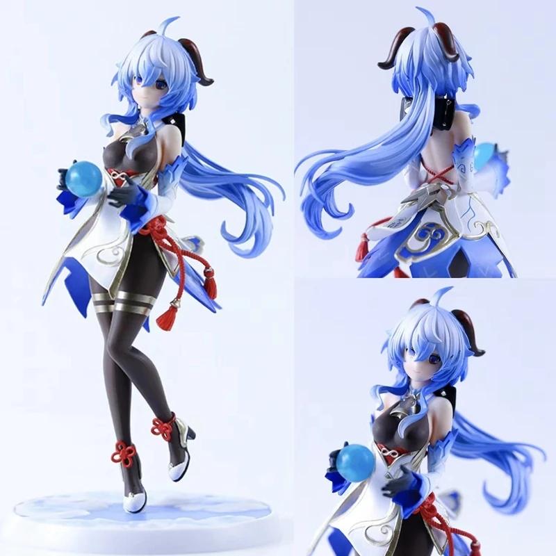 23CM Anime Ganyu Spiele Genshin Impact Actionfigur Uhr Der Mond Shouyue Schwarze Seide Stehend Paimon Modell Spielzeug Sammlerpuppe
