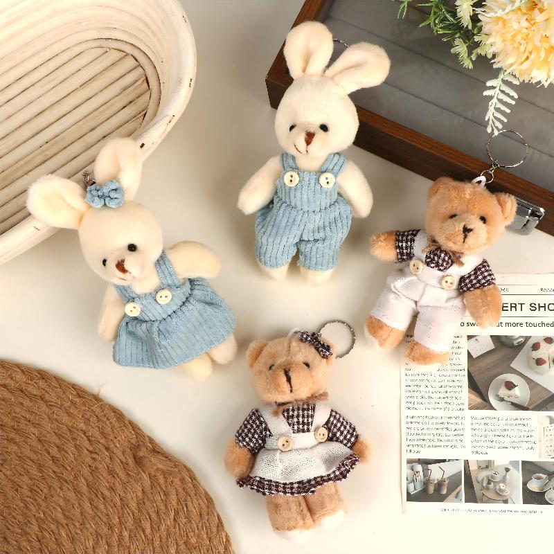Cute Cartoon Wear Clothes Bear Rabbit Plush Toy Stuffed Doll Pendant Keychain Backpack Hanging Decoration Couple Gifts