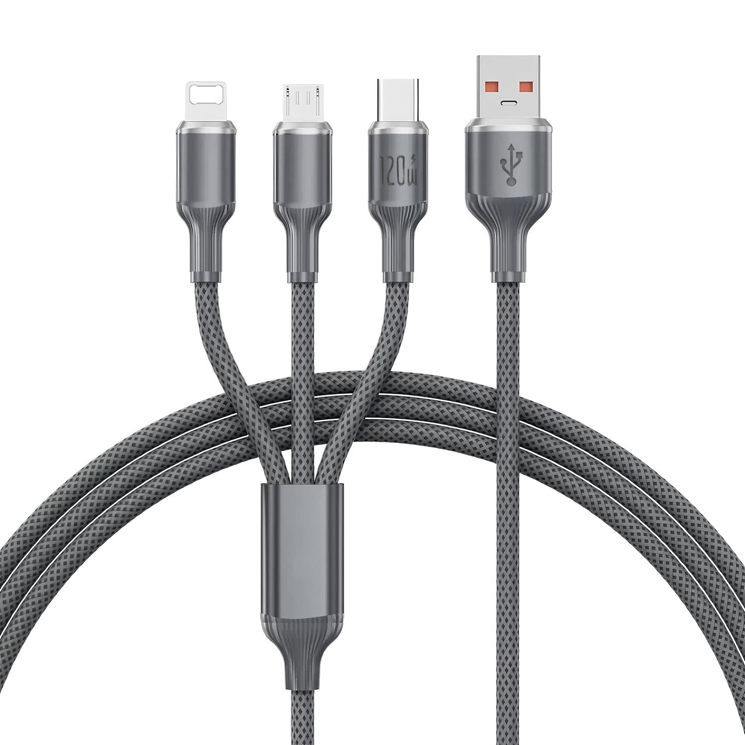 

3-in-1 100W Cables 6A Fast Charging USB To Type-C Micro Wire Data Cord For Samsung Xiaomi iPhone Quick Charge USB Type C Cable чёрный