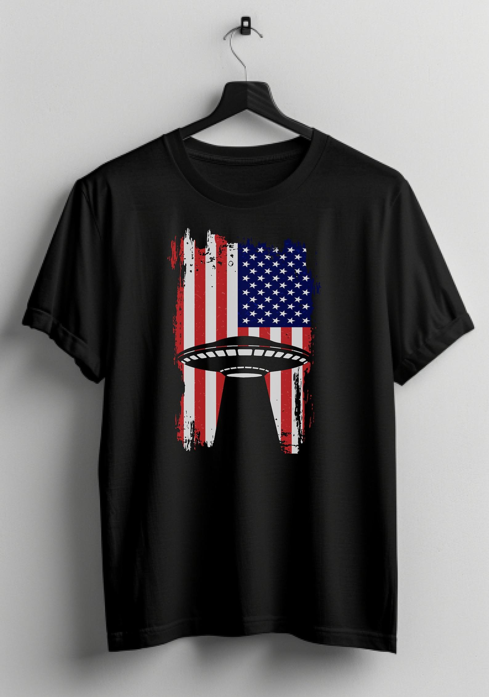 American Flag UFO T-Shirt: Patriotic Alien Graphic Tee L