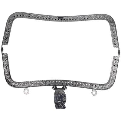 Metal Purse Frame DIY Kiss Clasp Lock Retro Embossed Handle Hardware Accessories 20cmGun Black