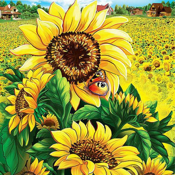 

5D DIY Алмазная картина Полный круглый Подсолнухи Вышивка Ручная работа Алмазное искусство 30x30CM серый