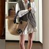 Woven Straw Leather Knot Tote Bag Large Capacity Everyday Travel Handbag Women