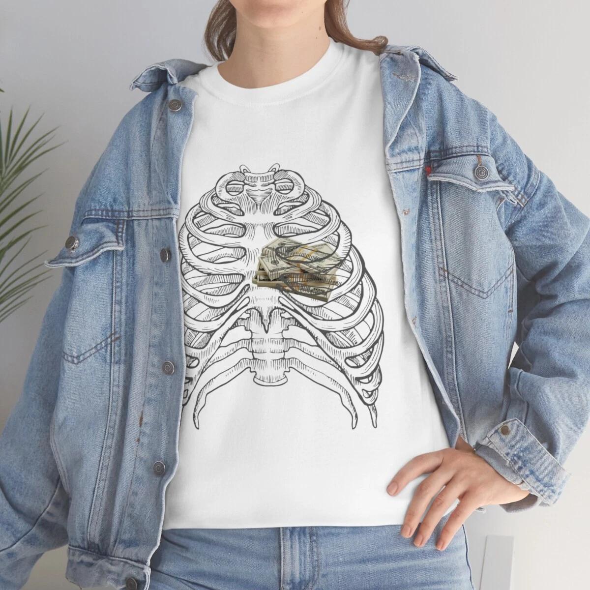 Halloween Gangster T-shirt- Born Hustler Shirt / Money Heart T-shirt Gen z Meme L