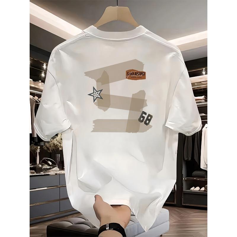 European Sizes Heavy Pure Trendy Brand Printed Short-sleeved T-shirt Men's Summer New Large-size Versatile Casual Top