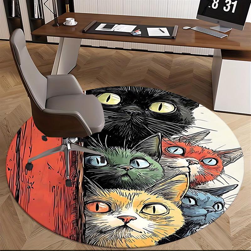 1pc Anime Design Round Carpet Office Chair Mat, Non Slip Rug for Home Decor, Living Room, Bedroom, Game Room, All Seasons