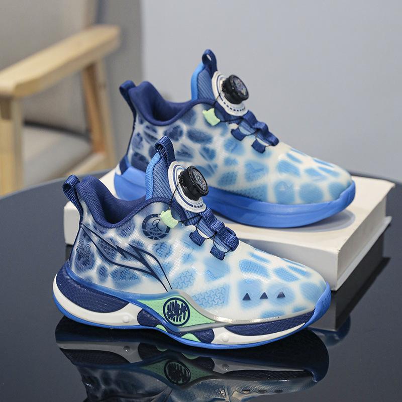 Rotating Mesh Basketball Shoes 2025 Middle and Older Children's Sports Shoes New Buckle Spring and Autumn Breathable Boys' Shoes Children's Profession