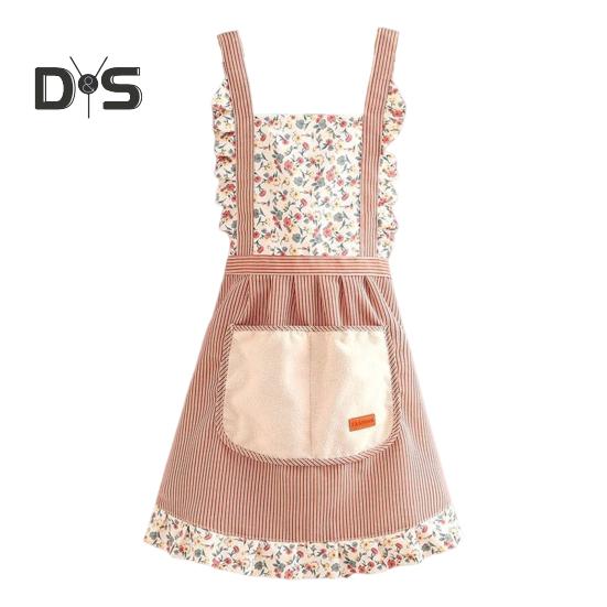 Elegant Prinsessförkläde Fläckbeständigt Blommigt Förkläde med Justerbara Band & Fickor Andningsbart Matlagnings Trädgårdsarbete Haklappsförkläde för Kvinnor