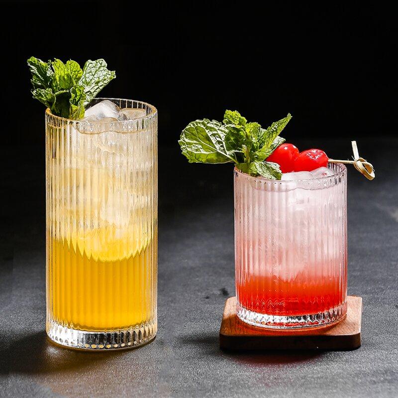 4pcs Sets 250ml/360ml Ins Style Striped Glass Cup Iced American Coffee Cup Cocktail Glass Drinking Glasses Juice Cold Drink Mugs