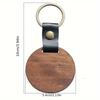 1pc Wood Square Tag Key Chains, Vintage Color Leather Round Keychain Accessories, Fashion Bag Pendant, Blank Wooden Card Keyring.