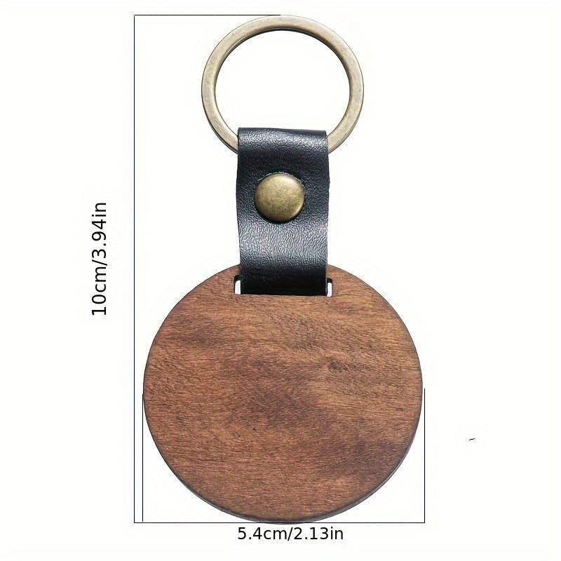 1pc Wood Square Tag Key Chains, Vintage Color Leather Round Keychain Accessories, Fashion Bag Pendant, Blank Wooden Card Keyring.