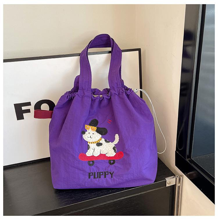 2025 Large Capacity Cute Cloth Bag Tote Bag Cartoon Embroidered Shoulder Bag Casual Drawstring Tote Bag