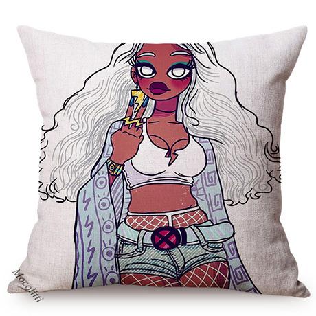 Cute Africa Girl Cushion Cover Fashion Black Woman Swimwear Show Cartoon Sofa Decoration Cotton Linen Chair Pillow Case Cojines