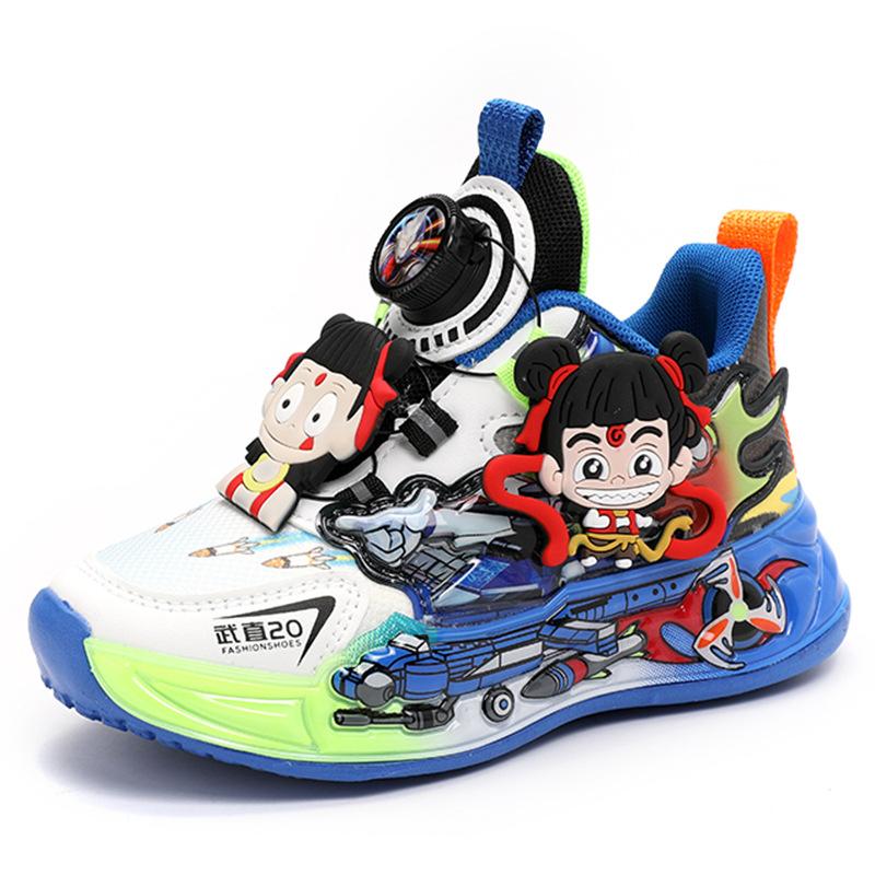 Nezha boys shoes 2025 new spring mesh breathable sneakers children's flashing dad shoes boys lightweight