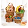 Imitation Rattan Kitchen Storage Basket Brown with Handle Hand-woven Hanging Baskets Sundries Organizer Vegetable Fruit Flower