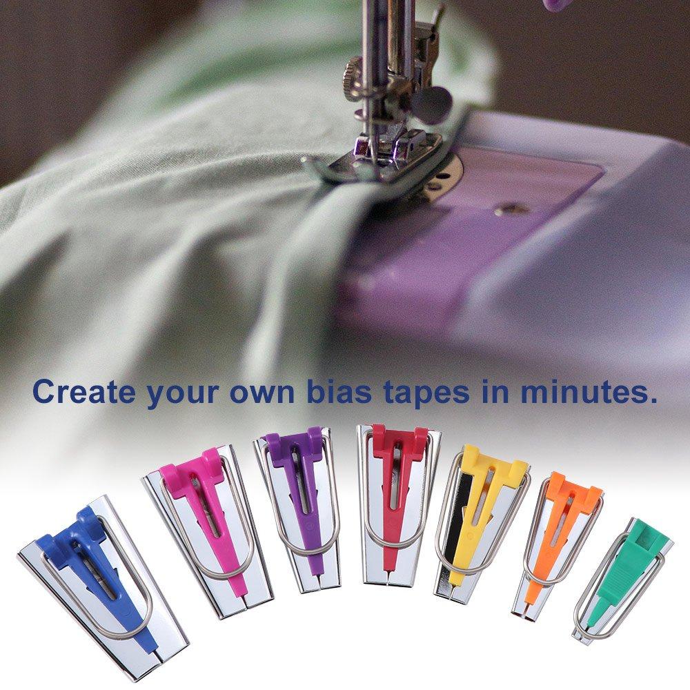 3/4/5/6/7Pcs 7 Sizes Bias Tape Maker Set Non-Slip Versatile Size Range Bias Binding Tape Making Tool with Edge Binding Roller