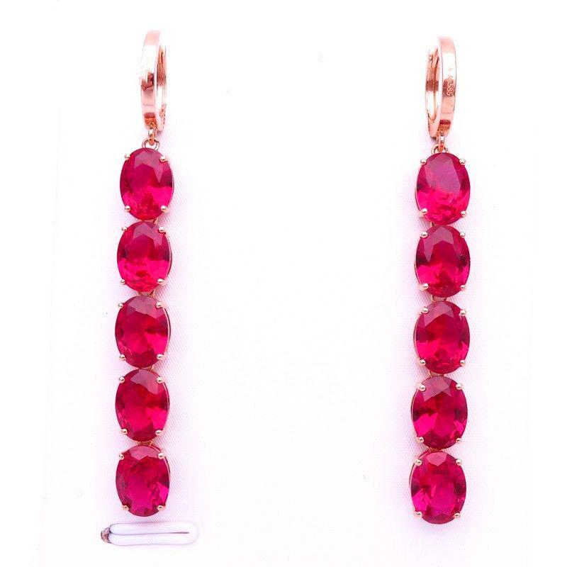 Purple Gold Fringed Red Stone Egg Surface Rose Gold Plated Earrings Fashionable And Exquisite Temperament Earrings