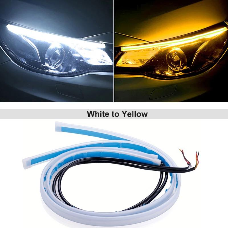 

60/45/30cm 2pcs Car DRL Flexible Decorative LED Strip Universal Auto Headlights RGB Turn Signal Yellow Brake Flow Lights 30cm