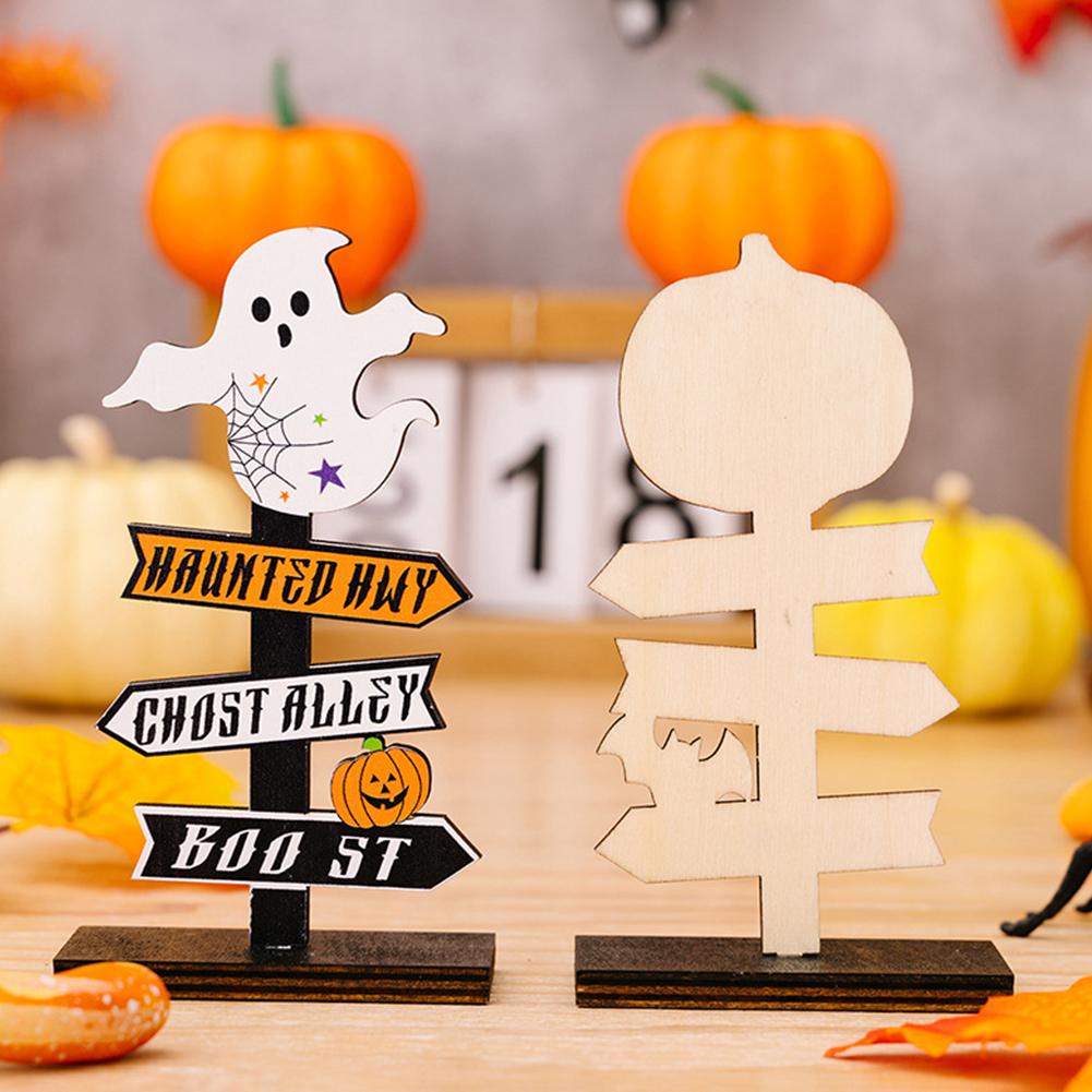 Kreativer Halloween Kürbis Buchstaben Geist Holzornament Baumförmiger Geist Desktop-Ornament