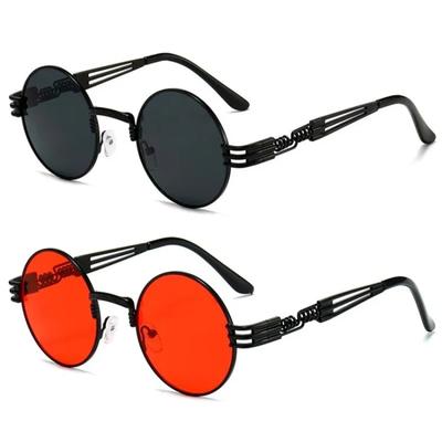 Gafas de Sol Rojas Góticas Steampunk para Hombre y Mujer Vintage Metal Redondas Gafas de Sol Marca Diseñador Moda Gafas de Esquí Espejo Gafas de Ojo UV400