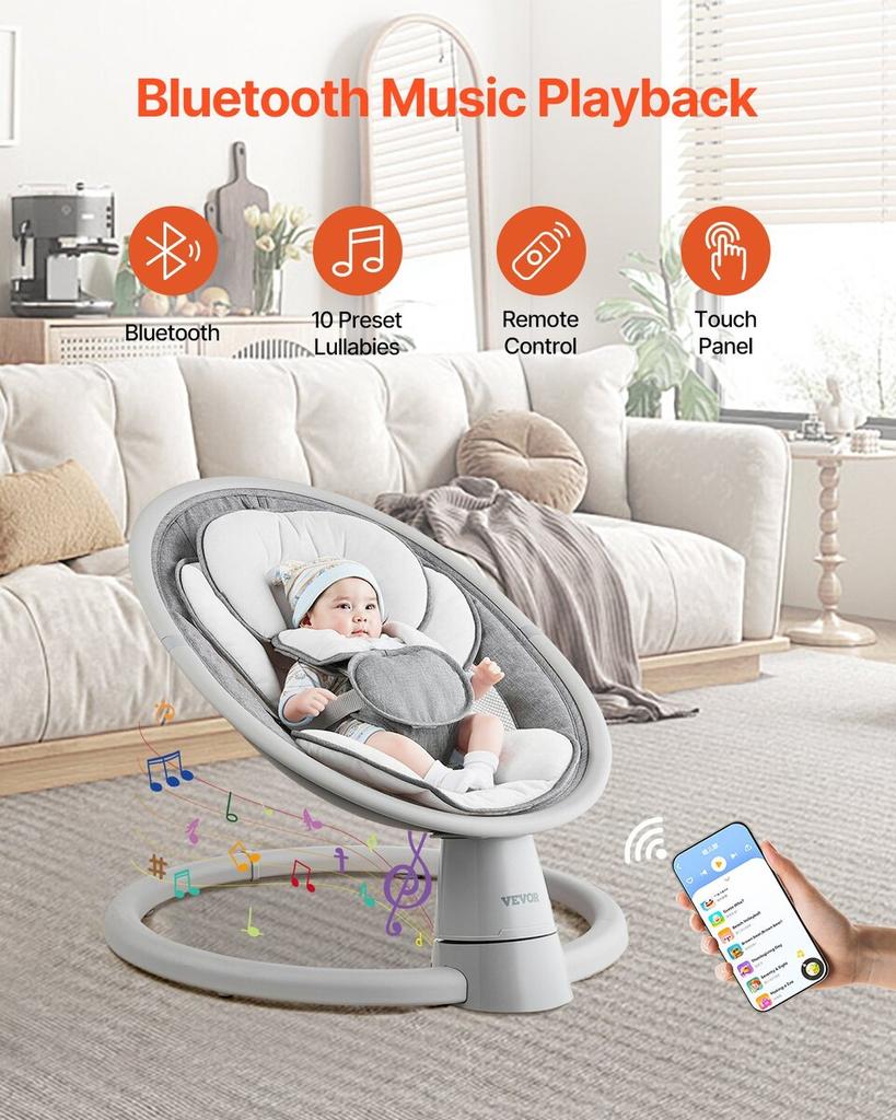 Baby Swing for Infants 5 Speeds Remote Control Bluetooth Lullabies Cushion