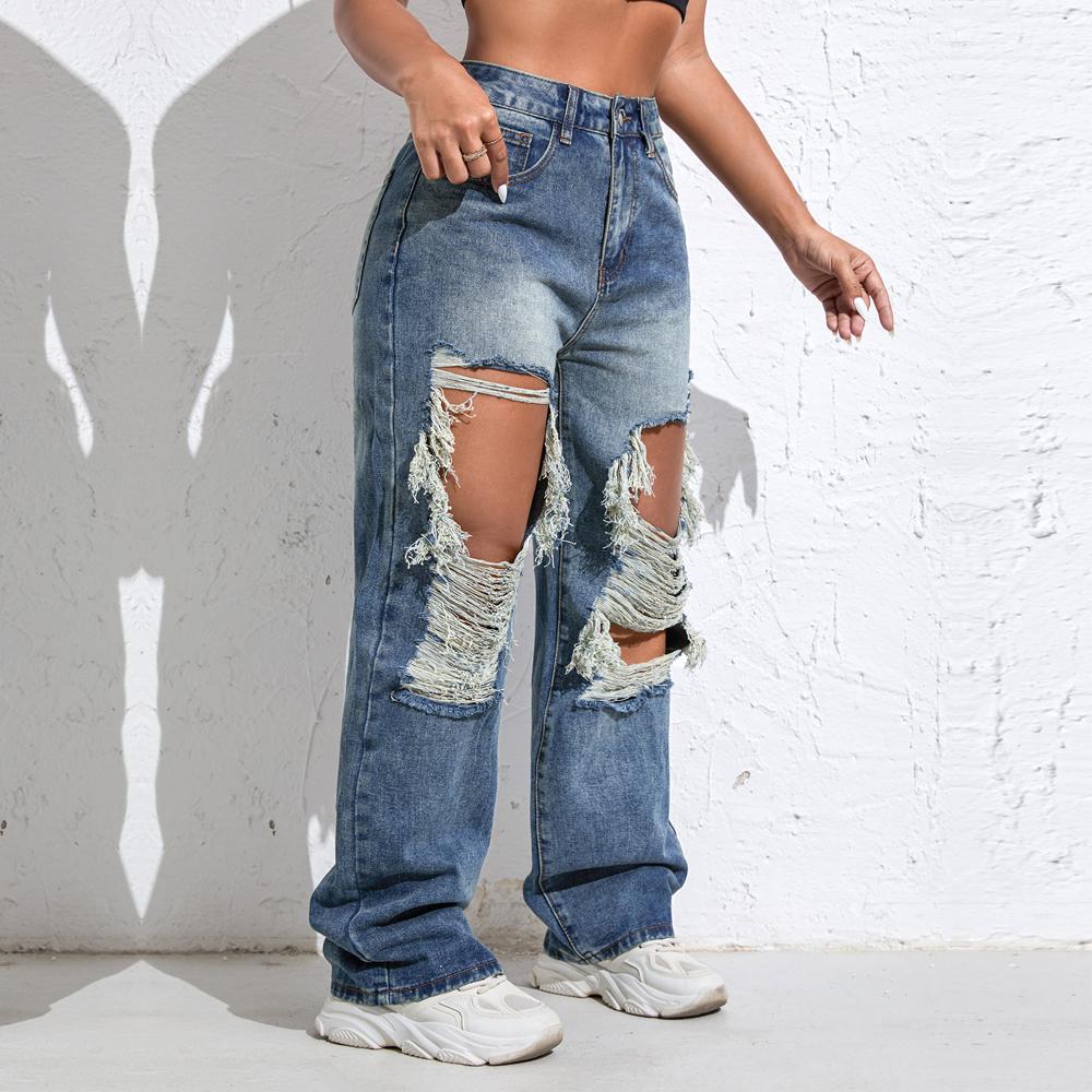 Shascullfites Melody Ripped Women's Blue Jeans Hip-hop Style Fashion Vintage Streetwear Y2K Wide Leg Jeans Baggy Denim Pants