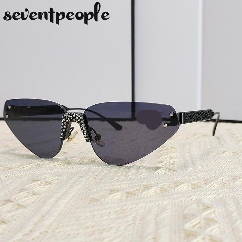 Rimless Rhinestones Punk Sunglasses Women Luxury Brand Design Vintage Metal Small Frame Sun Glasses For Ladies Eyewear