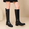 Krazing Pot Cow Split Skin Round Toe Med Heels Knight Boots Size 46 Size 45 Zip Plus Size Women Sewing Thigh High Boots