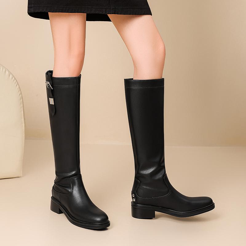 Krazing Pot Cow Split Skin Round Toe Med Heels Knight Boots Size 46 Size 45 Zip Plus Size Women Sewing Thigh High Boots