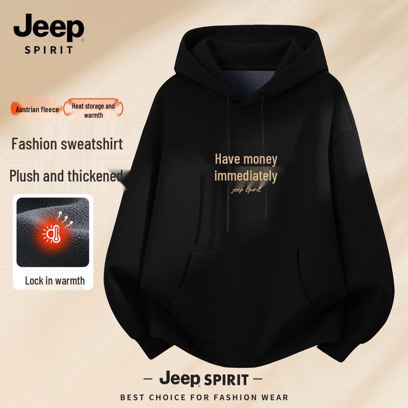 

JEEP SPIRIT Men s Loose Fit Fleece-Lined Hooded Sweatshirt for Lunar New Year 3XL