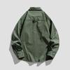 Men's Multi-pocket Loose Casual Shirt Trendy Fashion Top with Long Sleeves Versatile Work Jacket Green Khaki