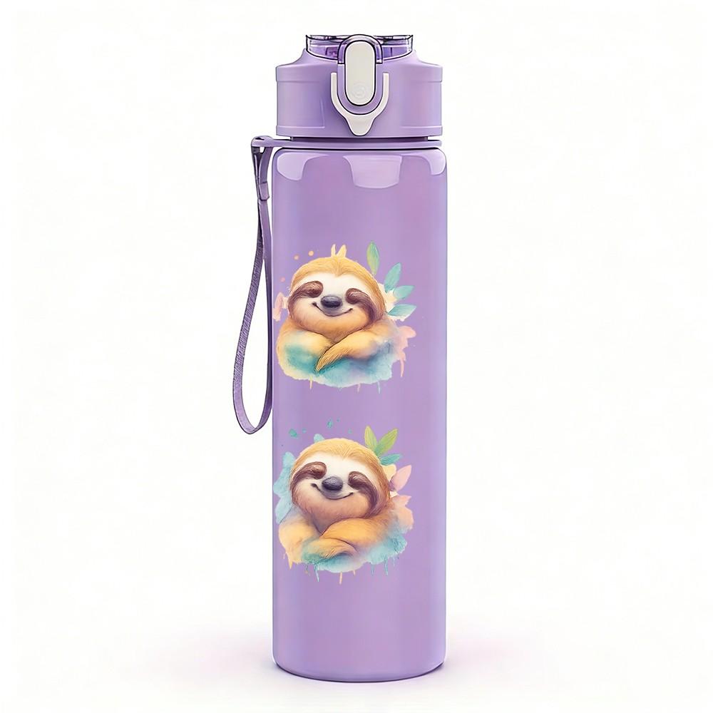 1PC Cute Sloth Group 750ml Color Plastic Sports Water Bottle Leakproof Flip Straw Lid Suitable for Sports Office Home Use
