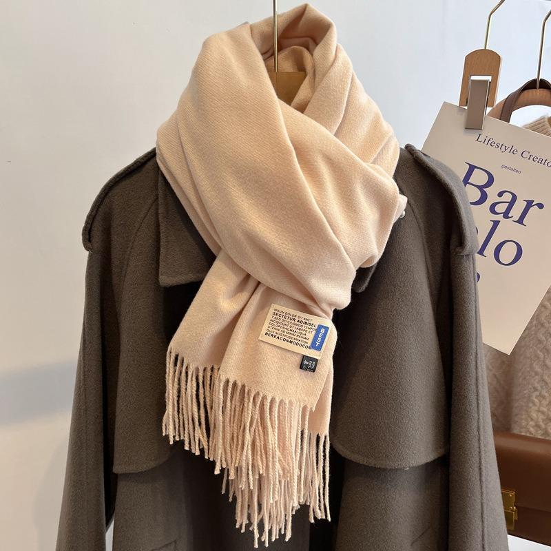 New solid color imitation cashmere scarf women's autumn and winter versatile high-end shawl warm thickened scarf dual-purpose