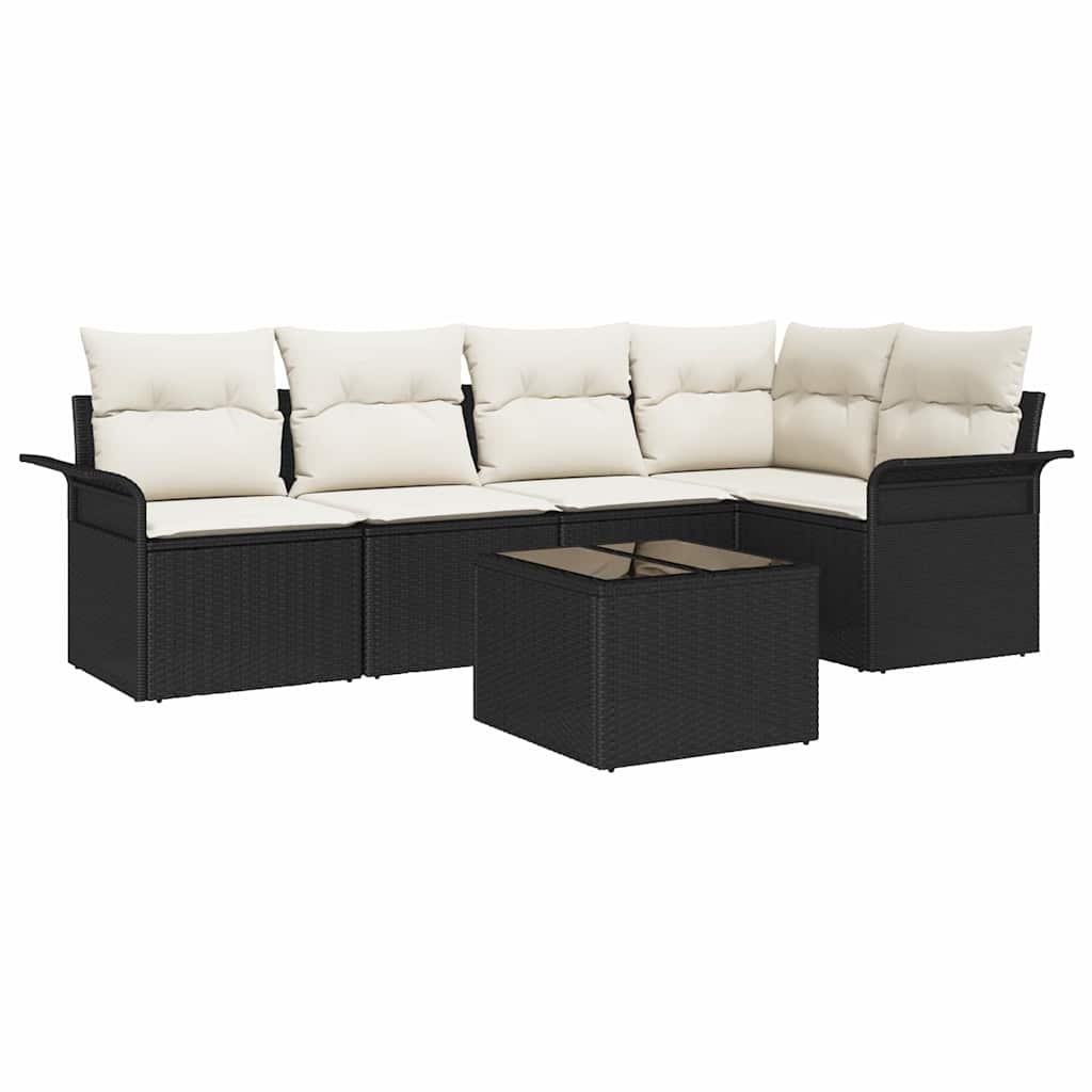 6 Piece Garden Sofa Set with Cushions Black Poly Rattan