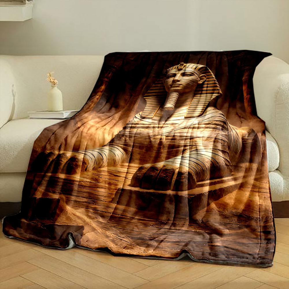 A Statue of a Sphinx Wrapped In Bandages, Set In a Dusty Ancient Scene. for All Seasons Blanket Lunch Break Throw Gift