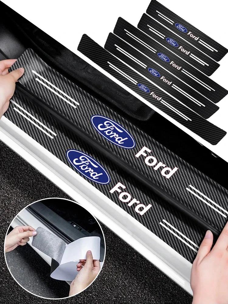 Car Sticker For Ford Car Door Sill Anti-scratch Stickers Carbon Microfiber Sticker For Ford Edge Explorer Transit Ranger Kuga MK