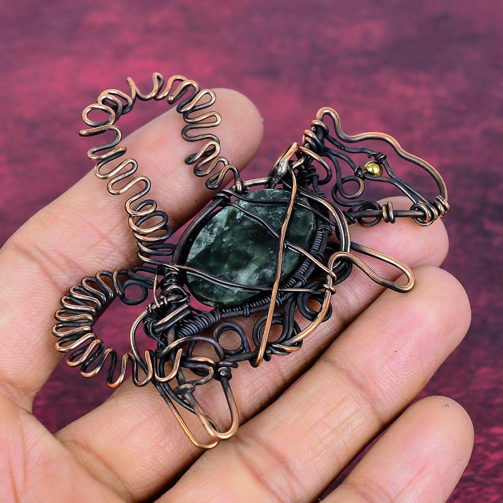 Seraphinite Pendant Gemstone Rabbit Pendant Handmade Copper Wire Wrapped Jewelry