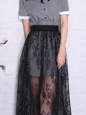 2025 Herbst/Winter Französischer Retro-Spitzen-High-Waist Durchsichtiger Schlankmachender Lockerer Midi-Rock für Damen