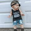 Baby Toddler Boys Summer Outfit Set Round Neck Sleeveless Letter Print Tank Tops with Ripped Denim Shorts
