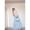 Summer new waist lace-up design one-word shoulder top with fairy mesh skirt long two-piece set