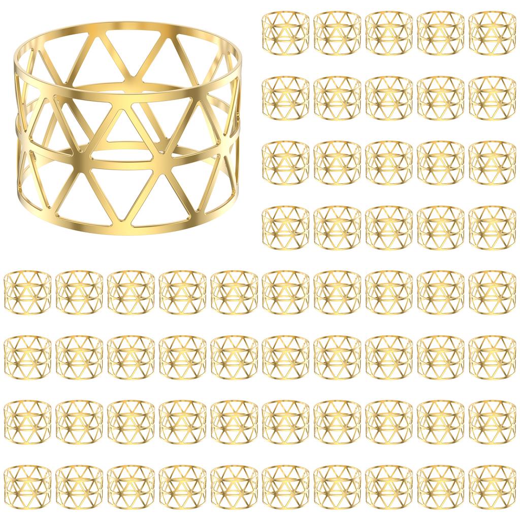 60/24Pcs Gold Napkin Rings Bulk Metal Napkin Holders Hollow Serviette Buckle for Wedding Birthday Party Dinning Table Decoration
