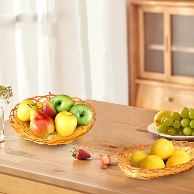 1PC Bamboo Vine Fruit Frame Plastic Rotundity Fruit Shop Ellipse Tray Storage Basket Weaving Supermarket Fruit Basket