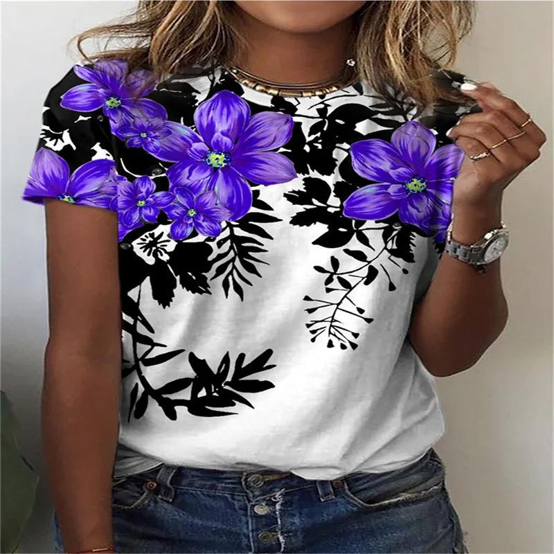 Women's 3D T-shirt with Digital Printing Round Neck Loose Short Sleeved T-shirt
